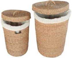 Ronde wasmand met deksel – zeegras – set van 2 – 38 en 75 l – naturel