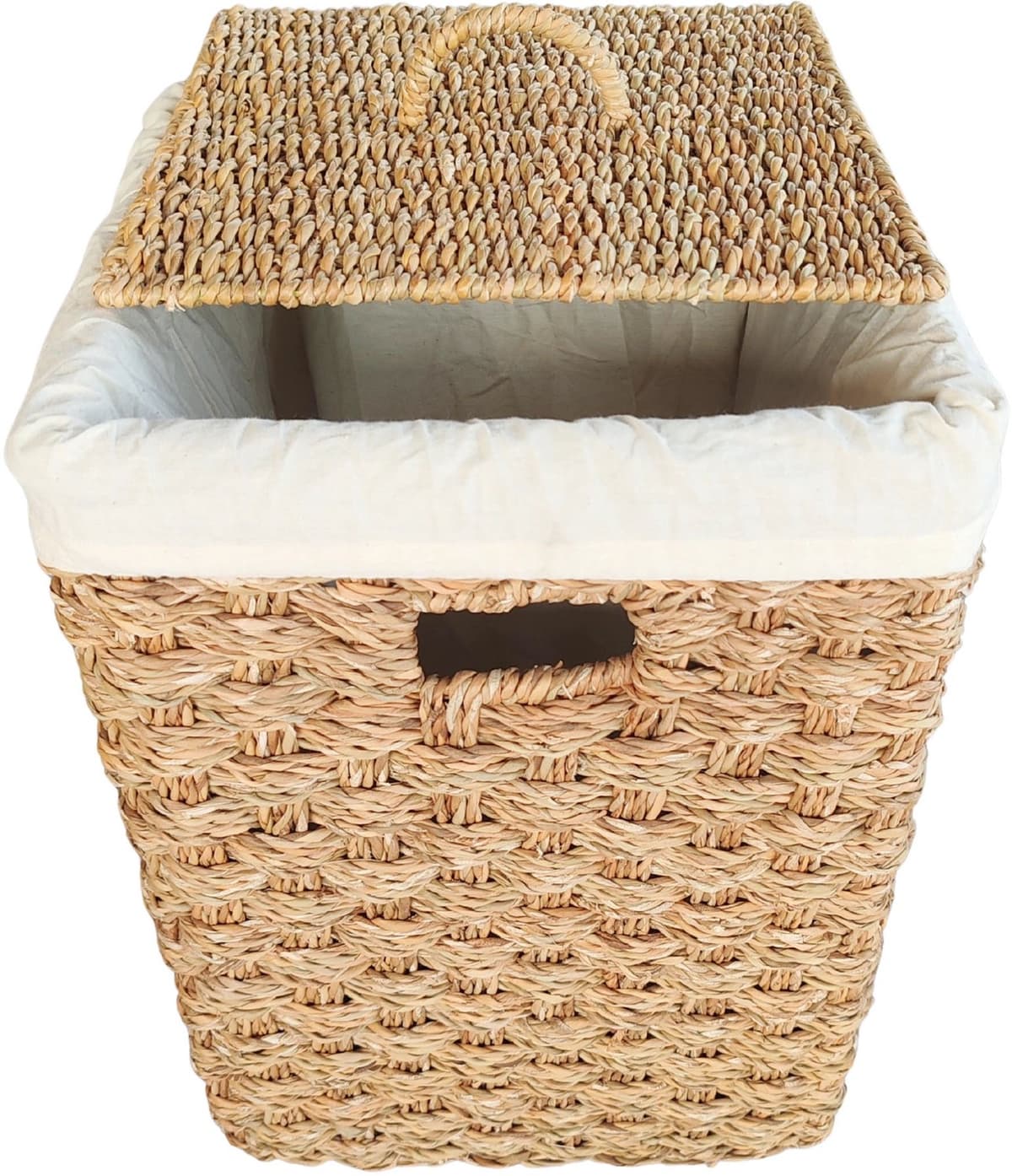 Vierkante wasmand met deksel – zeegras – 55 liter – met waszak – naturel — afbeelding 1