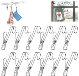 12 stuks - Ophangknijpers - Multifunctionele clips met haak - Wasknijpers - Duurzame veerclip - 10cm lang - voor handdoeken, papieren en wasgoed — thumbnail 1
