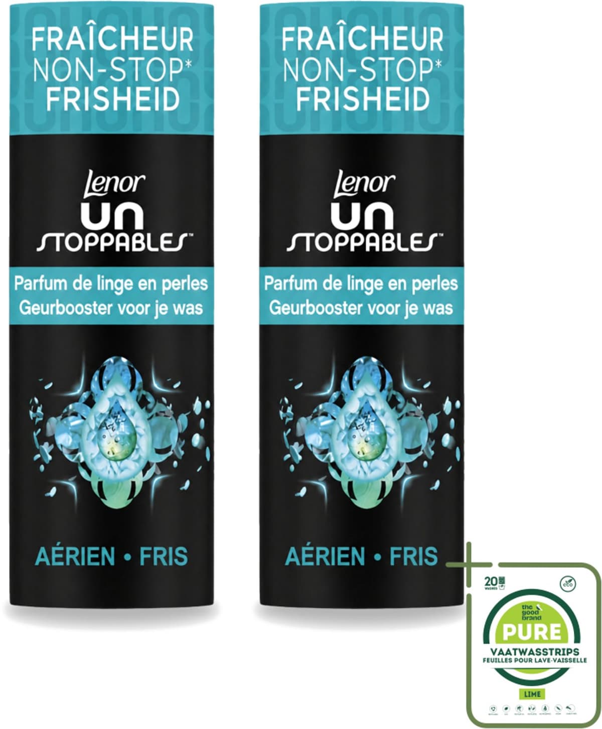 2 x Lenor Unstoppables - Geurbooster - Fris - 13 Wasbeurten - Grootverpakking - Vaatwasstrips - Geurbooster - Frisheid - Citrusgeur - Fruitige Geur - Bloemige Geur — afbeelding 1
