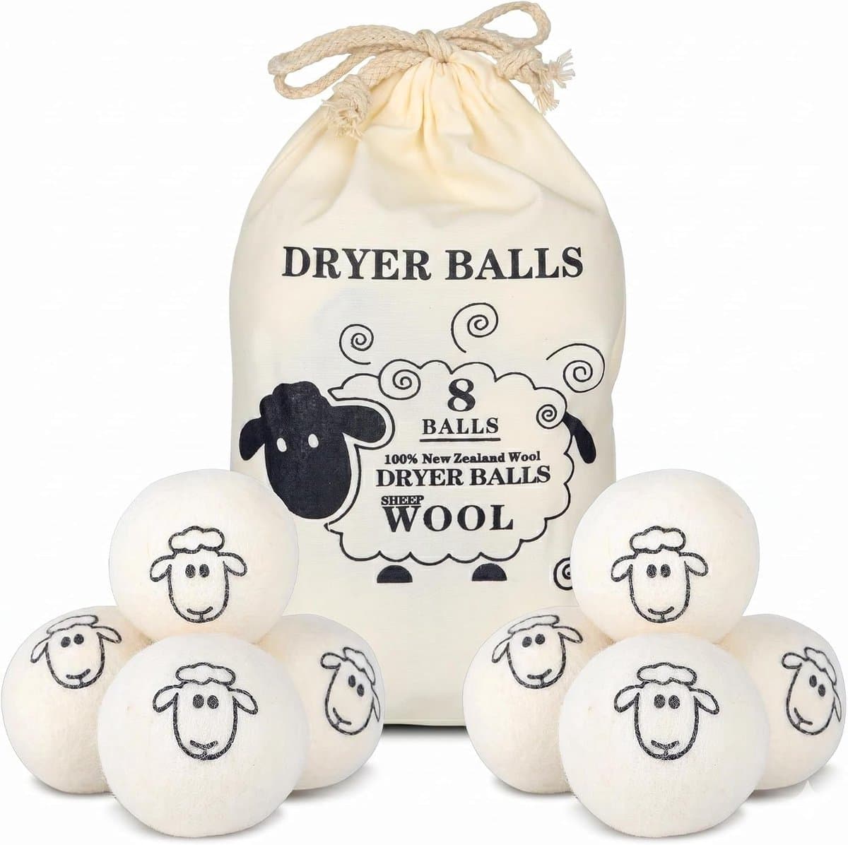 8 wasdrogerballen, wollen drogerballen, 100% natuurlijke wollen wasdrogerballen voor donsjacks — afbeelding 1