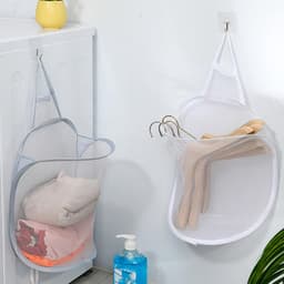 2 hangende wasmanden, uitschuifbare mesh wandwasmand, opvouwbare uittrekbare mesh opbergmand geschikt voor thuis, reizen, camping, badkamer — thumbnail 3