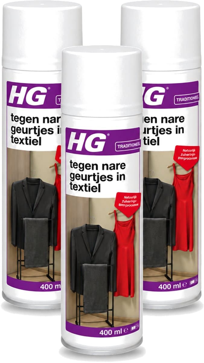3 x HG - Tegen Nare Geurtjes In Textiel - Natuurlijk Zuiveringsproces - Veilig Voor Alle Textiel - 400 ml - Voordeelverpakking - 3 stuks — afbeelding 1