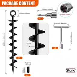 Stunq® 4-delige spiraalgrondankers met T-sleutel en booradapter — thumbnail 3