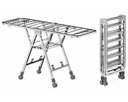 Opvouwbaar Droogrek met Wielen – 150 x 43 cm – Verstelbaar Wasrek 54-107 cm – Verrijdbaar Kledingrek – Inklapbaar Droogrek met Ophanghaken – Zilver