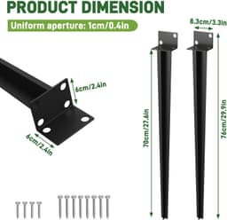 ACXIN Grondanker voor houten palen - 70 cm - 4 stuks - Zwart — thumbnail 5