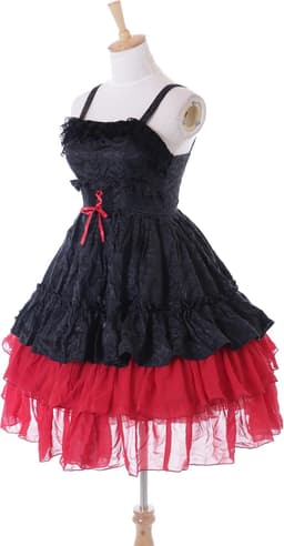 Rood zwart ruches jurk chiffon Gothic Lolita kostuum cosplay (S-M) — thumbnail 4