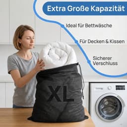 3 Stuks Waszakken met Trekkoord voor Ondergoed, Beddengoed en Kleding - Wasnet voor Wasmachine (Zwart, 70 x 90 cm) — thumbnail 4