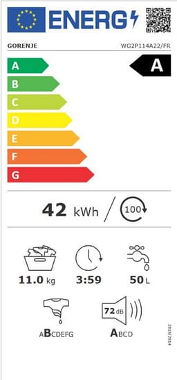 Gorenje WG2P114A22 Wasmachine 11 kg 1400t/m A-20 % stoom / Power/speedWASH Fransdisplay — thumbnail 2