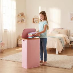 Smalle wasmand met deksel - opvouwbaar - 60 l - roze — thumbnail 4