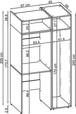 Roomart DUO-I Wasmachine Ombouwkast 112x205 cm - met Hoge Kast 45 - Eiken — thumbnail 4