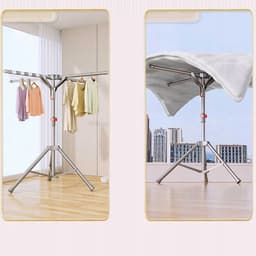Opvouwbaar Kledingrek - Inklapbaar Droogrek - Staand Kleding Wasdroogrek - Driepoot Wasrek - Droogtoren met 4 Armen - Ruimtebesparend - Max. 80 kg - Verstelbaar Hoogte 130-180 cm - Voor Balkon & Terras & Veranda — thumbnail 5