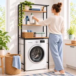 Wasmachine rek - 161x66x40 cm - natuur-zwart — thumbnail 2