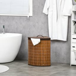 Wasmand/wasmand - 55 liter inhoud - afneembaar deksel - 38 cm x 38 cm x 57 cm - bruin — thumbnail 2