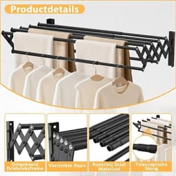 Wanddroogrek – Ophangbaar Wasrek voor Kleding – Ruimtebesparend - Zwart - 42cm x 13cm x 12cm — thumbnail 3