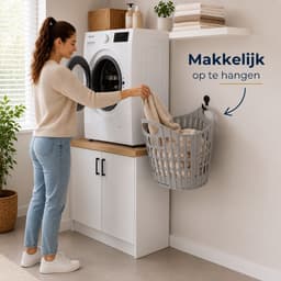 Opvouwbare Wasmand Grijs - 18 Liter - Inklapbare Kunststof Wasmand met Handgrepen - Ventilerend en Ruimtebesparend - Ophangbare Wasgoedmand — thumbnail 3