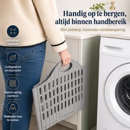 Opvouwbare Wasmand Grijs - 18 Liter - Inklapbare Kunststof Wasmand met Handgrepen - Ventilerend en Ruimtebesparend - Ophangbare Wasgoedmand — thumbnail 4