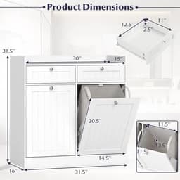 Emvae Wasmand Kast - Wasmand met Kantelbaar Vak - Badkamerkast met Lade, Bovenplank en Uitneembare Stoffen Waszak - 79 x 40 x 80 cm - Hout — thumbnail 2