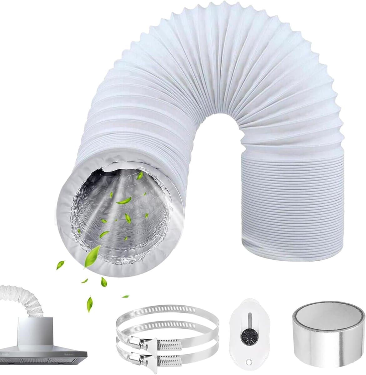 Afvoerslang PVC - Flexibele slang Aluminium pijp - Ventilatie aanleggen - Met RVS slangklemmen - 80mm x 3m - Wit — afbeelding 1