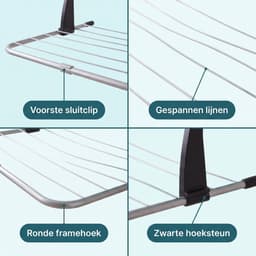 Cheqo® Droogrek Hangend - Radiator Droogrek met 3 m Waslijn en Drooglijn - Hangdroogrek voor Balkon Verwarming en Badkamer - Inklapbaar Metalen Wasrek - Wasdroger Rek voor Kleding en Handdoeken - Ruimtebesparend - Zilver — thumbnail 2