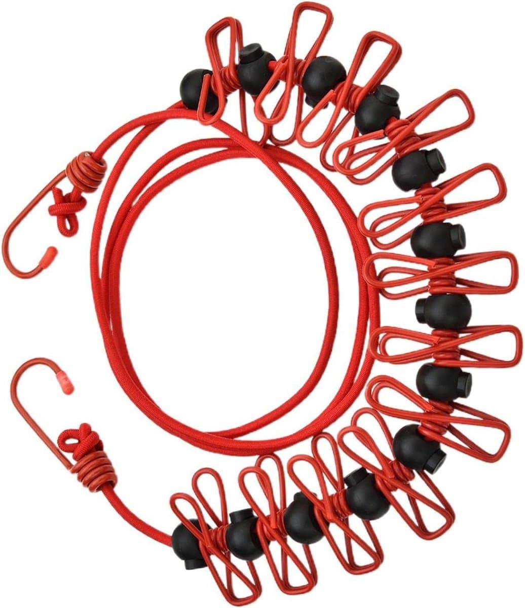 Reis waslijn - Waslijn koord - Kleding drogen - Winddicht ontwerp - Tot 3.7 meter - Rood — afbeelding 1