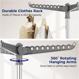 Dailygoods- Droogrek Opvouwbaar - Ruimtebesparend Wasrek - Roestbestendig - Geschikt Voor Binnen/Buiten - 63,5 x 63,5 x 150 cm - Wasdroger — thumbnail 3