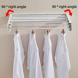 Dailygoods- Droogrek opvouwbaar - Wandmontage - Koolstofstaal/aluminium - 4 haken - Ruimtebesparend - Duurzaam en roestbestendig - Wasrek — thumbnail 4