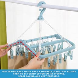Dailygoods- Sokkendroger Opvouwbaar - Hangende Sokkenhouder - 32 Clips - Windbestendige Haak - Duurzaam PP-Materiaal - Afmetingen 32 x 32 x 34 cm - Wasrek — thumbnail 3