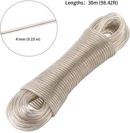 Dailygoods- Waslijn Uittrekbaar 30m - 2 Pack - Stalen Kern - Roestvrij en Waterdicht - Duurzaam - PVC Coating - Waslijn Touw — thumbnail 4