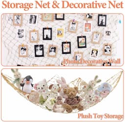 Dailygoods- Opbergnet Bohemian Macramé - Hangende Opberger - Opberg Etui - Knuffels - Decoratie - 40 Clips - 2 m Pluche Dier - Opbergnetten — thumbnail 5