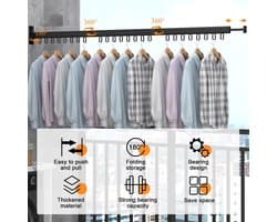 Wandwasrek 120 cm Uittrekbaar – 3 Niveaus met 18 Haken en Handdoekhouder – Inklapbaar Droogrek voor Balkon, Badkamer, Bijkeuken en Slaapkamer