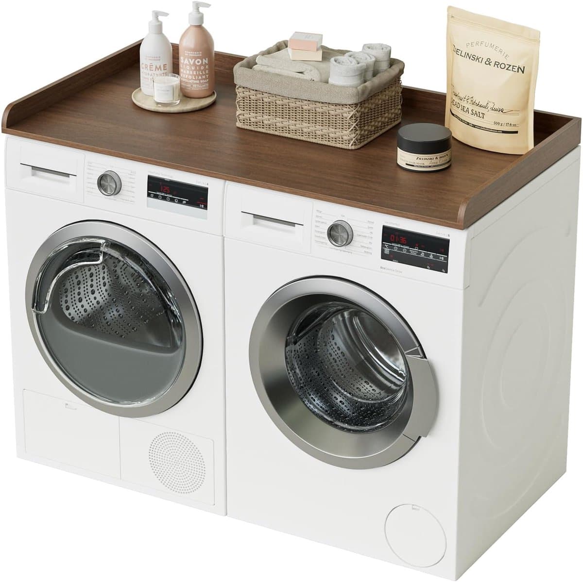 SnelShoppen - Washer-Dry-Worktop - Organisatie en Opbergruimte voor Wasruimte - Houten Werkblad voor Wasmachine en Droger - Walnoot - 137x70x7 cm - Id — afbeelding 1