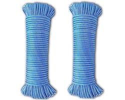 Waslijn Touw - Kledinglijn - Buiten Droge Kleding - Vochtbestendig Materiaal - 2x 15 Meter - Blauw