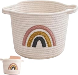 Kleine Woven Opbergmand met Handvatten van Katoen, Regenboog Design voor Speelgoed, Was en Organisatie in Kinderkamer en Slaapkamer — thumbnail 1