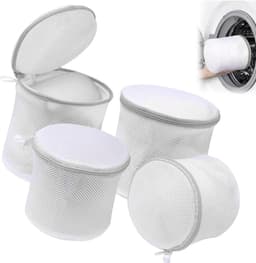 Cilindrische mesh waszakken 4-pack voor delicate was, met veilige ritssluitingen voor beha's en ondergoed, ideaal voor wasmachines en sokken — thumbnail 1