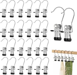 Metalen knijpers set van 32 stuks, 360° draaibare laarsklemmen, roestvrij staal, antislip kleerhangerclips voor kleding en wasgoed, zwart en duurzaam — thumbnail 1