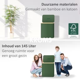 KROMS Wasmand 3 vakken - Olijfgroen - Inclusief NL & ENG Labels - Wassorteerder bamboe - Laundry basket - Wasmand met deksel - 145 L — thumbnail 2