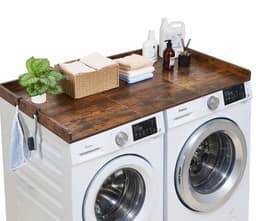 VEVOR Wasmachine en Droger Bovenplaat, 137 X 69,9 cm Houten Was- en Drogerbovenplaat met Rand en Haakjes, Waterbestendige Wasmachinebovenplaat voor Waskast, Pantry en Werkplaat Organiseren en Opbergen, Bruin — thumbnail 1