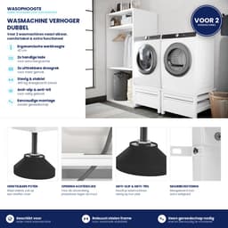 Wasophoogte® Wasmachine verhoger met lade en droogrek - Dubbele wasmachine opbouwmeubel - Wasmachine sokkel - 42cm hoog - Wit - Universeel - 65*60,5 (LxB) - Inclusief wandbeugels — thumbnail 4