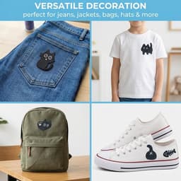 Set van 6 Schattige Zwarte Kat Knijpers, Handige Patches voor Strijken en Naaien, Creatieve Dierlijke Patches voor Kleding en Accessoires — thumbnail 3