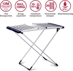 Elektrisch Wasrek - Verwarmd Droogrek - Kleding Drogen - Instelbare Temperatuur - 12 Meter Droogruimte - Grijs — thumbnail 3