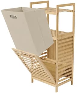 Lumors luxe Bamboe Wasmand met Kantelfunctie - 25 Liter - Lichtbruin/Crème - Incl. Pootjes — thumbnail 5