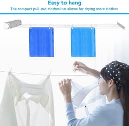 Wandkledinglijnen - Uittrekbaar Droogrek - Kleding Drogen - 5 Uittrekbare Lijnen - 375 cm - Wit — thumbnail 5