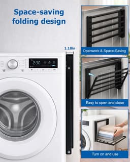 KZQ Magnetische opvouwbare wasmachine organizer en plank - Ruimtebesparend voor koelkast badkamer keuken en camper - Eenvoudig te bevestigen - Zwart — thumbnail 5
