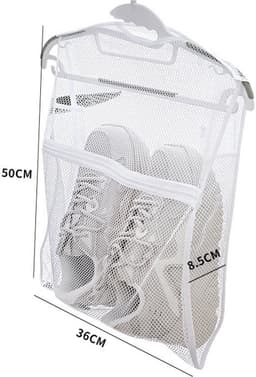 4 stuks - Droognet - Hangend droogrek - Schoenopbergnet - Droogmand voor kleding - wit gaas met ritssluiting - 50x36x8,5cm - voor drogen en opbergen van schoenen sokken - Hangertje niet inbegrepen — thumbnail 2