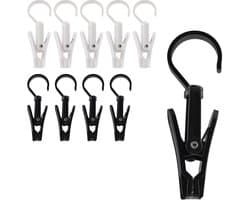 Wasknijpers - Washaken Clip - 10 stuks - met 360 graden draaibare haak - Zwart & Wit- Droogrek knijpers - Sterke plastic wasknijpers - draagbare - antislip - Wasrek knijpers