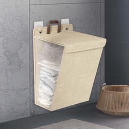 Wasmand (1 stuk) - Opvouwbare wasmand - Wasmand voor vuile was - Hangende wasmand - Opvouwbare wasmand voor huishoudelijk gebruik - Wandgemonteerde badkamerwasmand - Handvat - Ingebouwde waterdichte coating - Beige - 48*36*12 cm — thumbnail 5