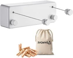 Uittrekbare Waslijn - Wandwaslijn Kabels - Ruimte Besparen - Dubbele Stalen Kabels - 2x 42m - Zilver