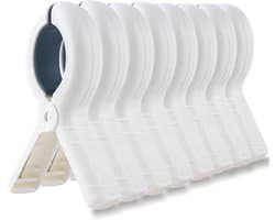 Thijox - 8 Stuks Handdoekclips voor Ligstoelen - Grote Witte Strandhanddoekclips - Zonnebedhanddoekclips - Handdoek Haringen voor Strand en Camping -