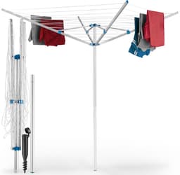 tectake® Droogmolen - 150 x 150 x 196 cm - Droogrek - Wasmolen van Aluminium - Draaibaar en in Hoogte Verstelbaar - Inclusief Voet — thumbnail 1